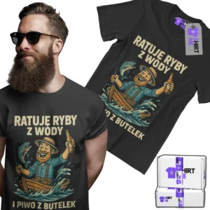 Koszulka Ratuję Ryby z Wody i Piwo z Butelek