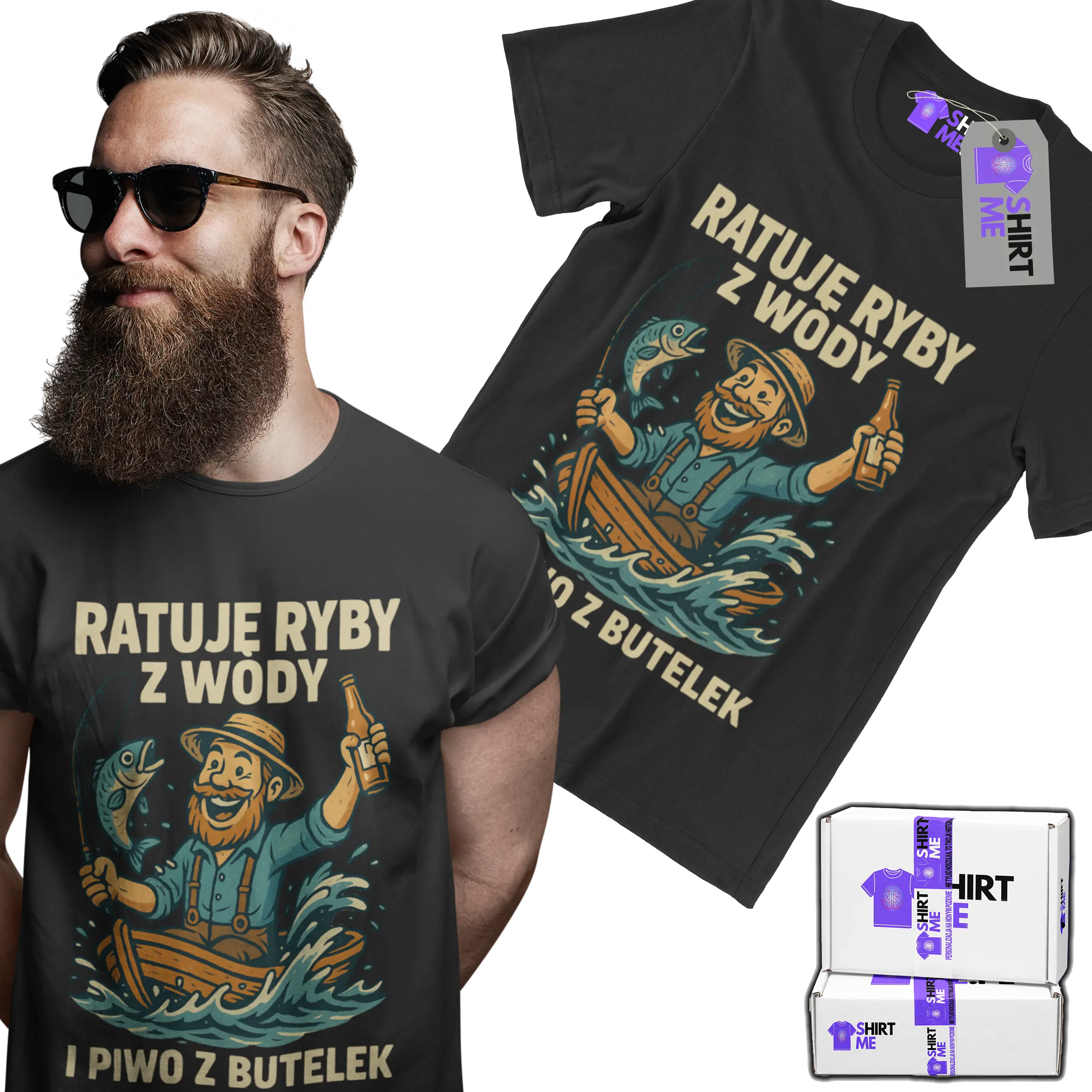 Koszulka Ratuję Ryby z Wody i Piwo z Butelek