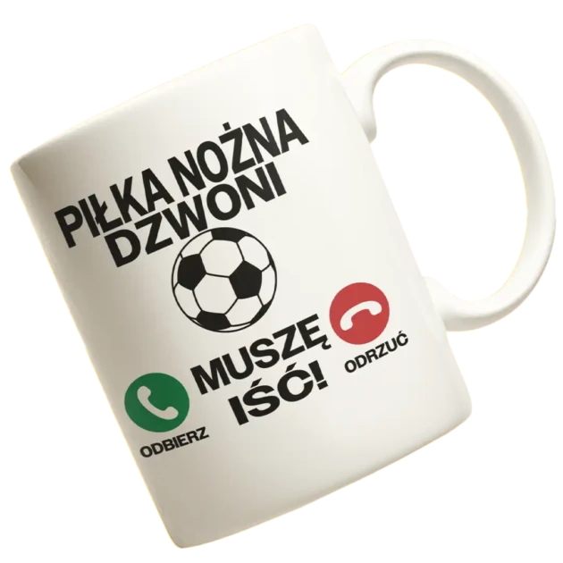 kubek piłka nożna dzwoni muszę iść