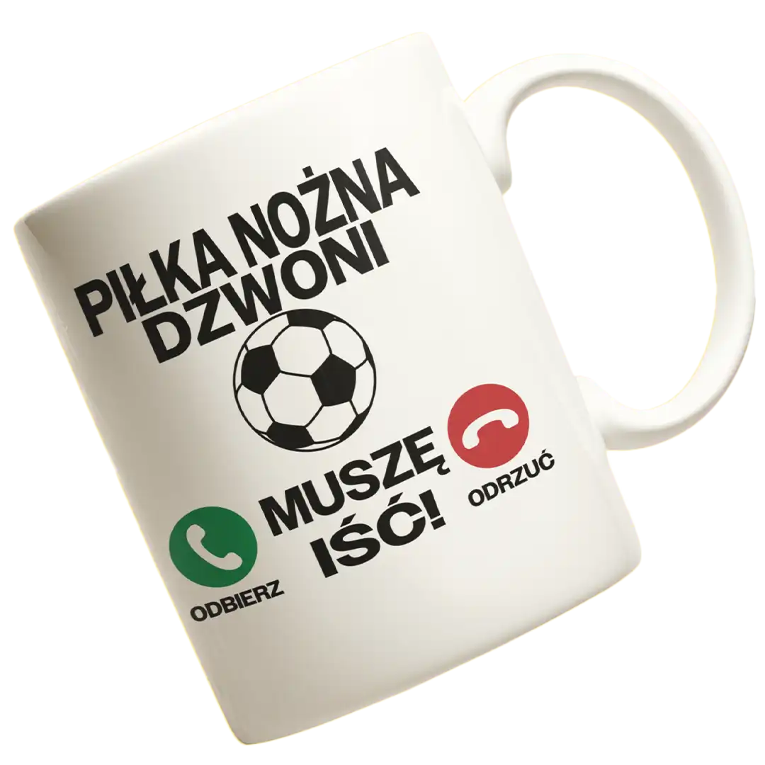 kubek piłka nożna dzwoni muszę iść