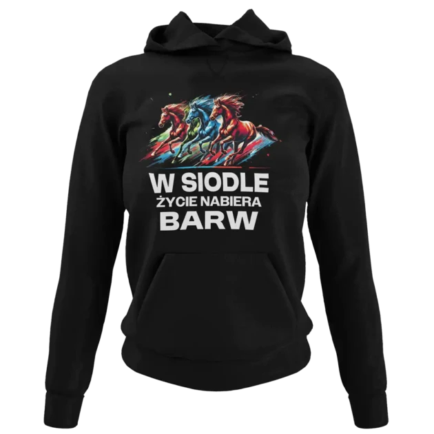 Bluza Koszulka z koniami dla osoby kochającą jazdę konną. Koszulka w siodle życie nabiera barw TSHIRT SUPER PREZENT DLA PASJONATÓW JAZDY KONNEJ!