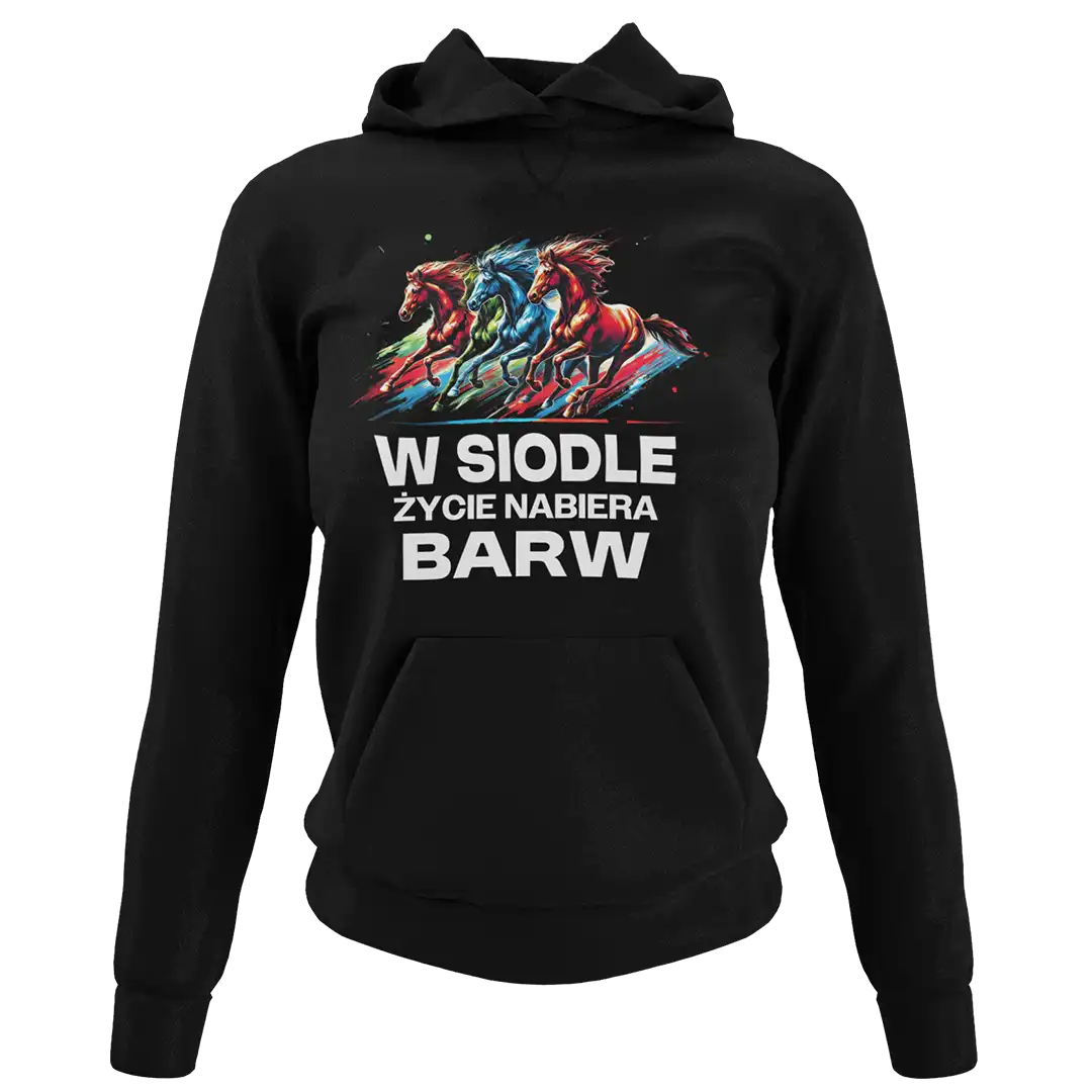 Bluza Koszulka z koniami dla osoby kochającą jazdę konną. Koszulka w siodle życie nabiera barw TSHIRT SUPER PREZENT DLA PASJONATÓW JAZDY KONNEJ!