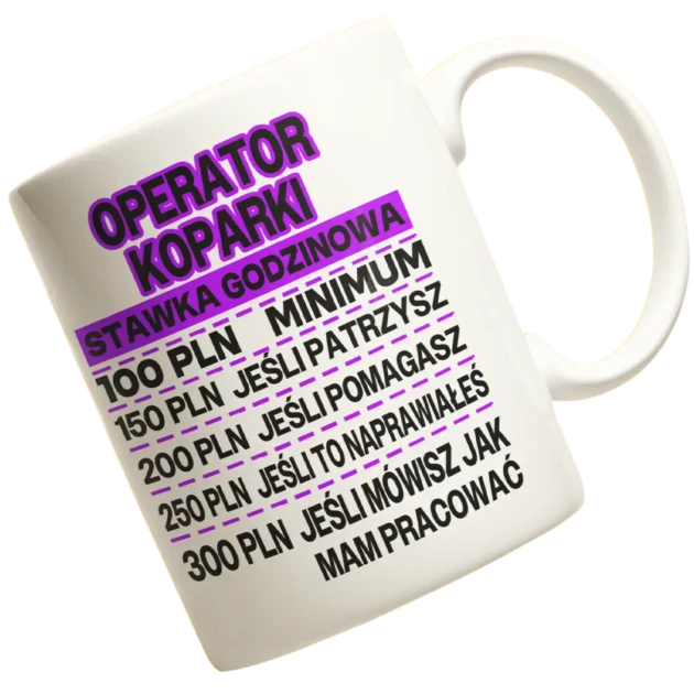 Kubek operator koparki stawka godzinowa