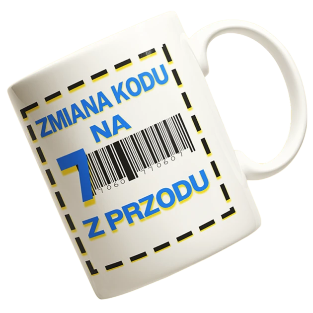 Kubek na 70 urodziny zmiana kodu na 7 z przodu