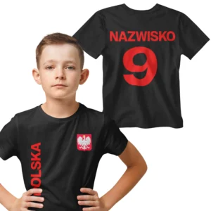 Koszulka dziecięca z własnym imieniem i numerem piłkarska POLSKA