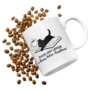 Kubek życie jest lepsze z kawą, kotem i książkami