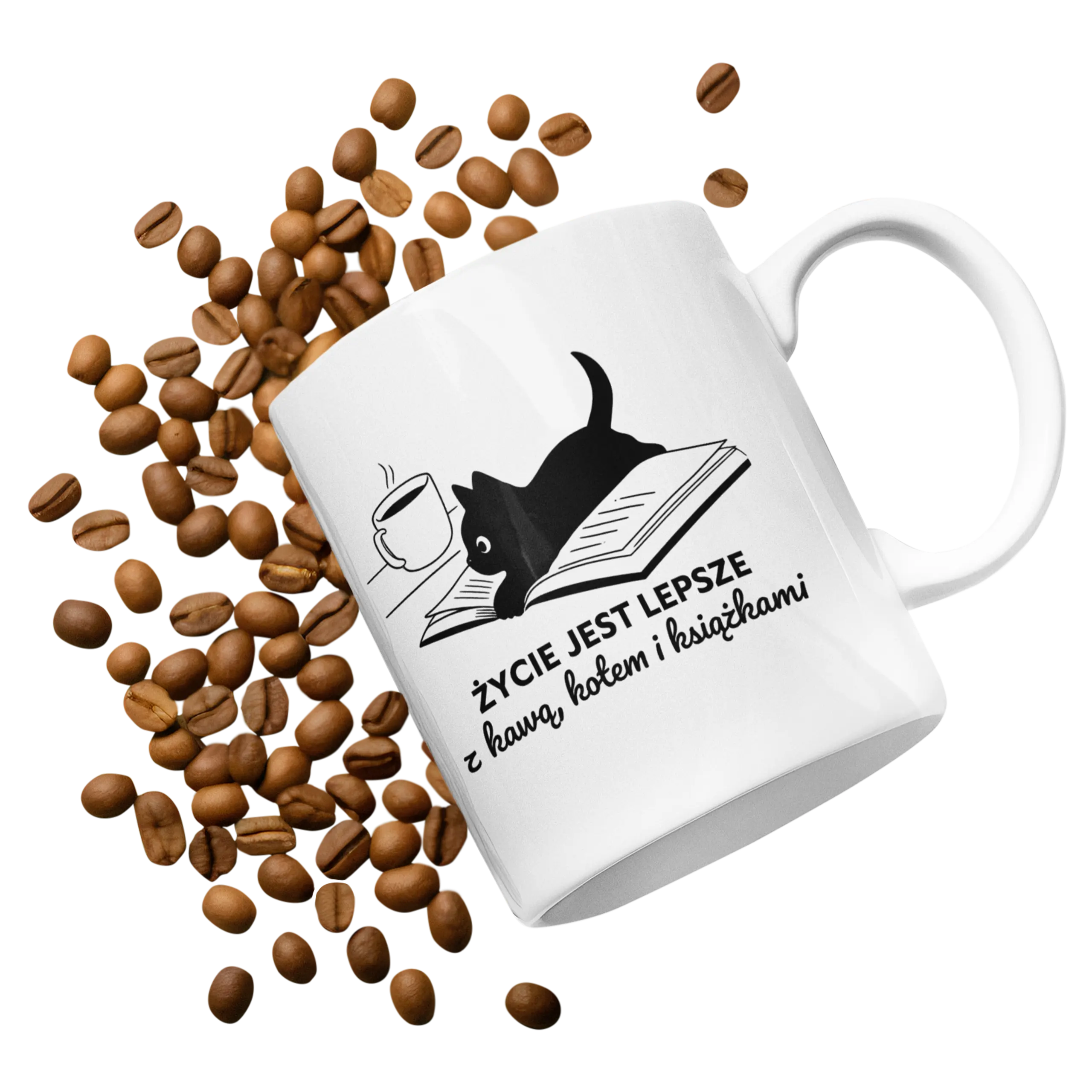 Kubek życie jest lepsze z kawą, kotem i książkami