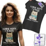 Koszulka lubię koty i kawę i może z 3 osoby