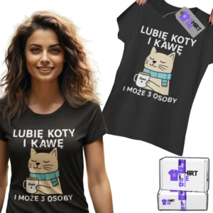 Koszulka lubię koty i kawę i może z 3 osoby