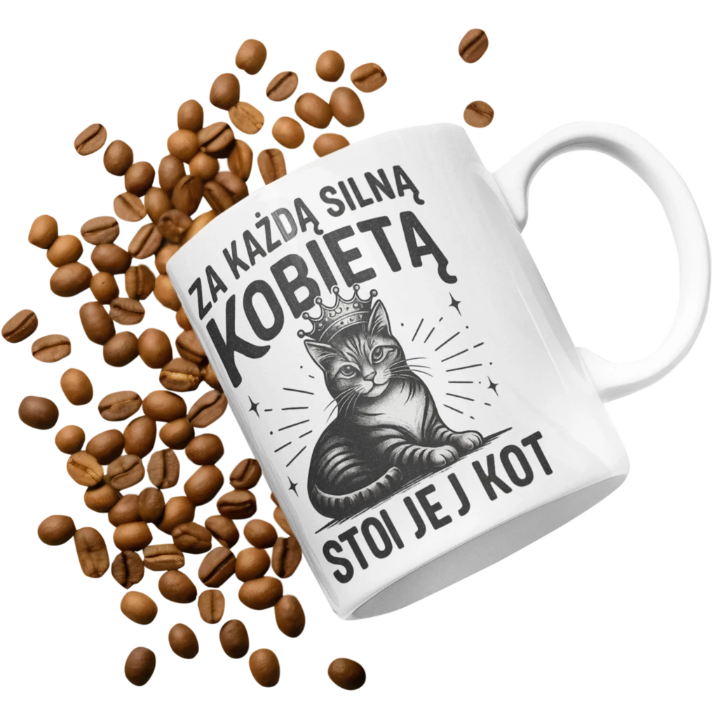 kubek za każdą silną kobietą stoi jej kot