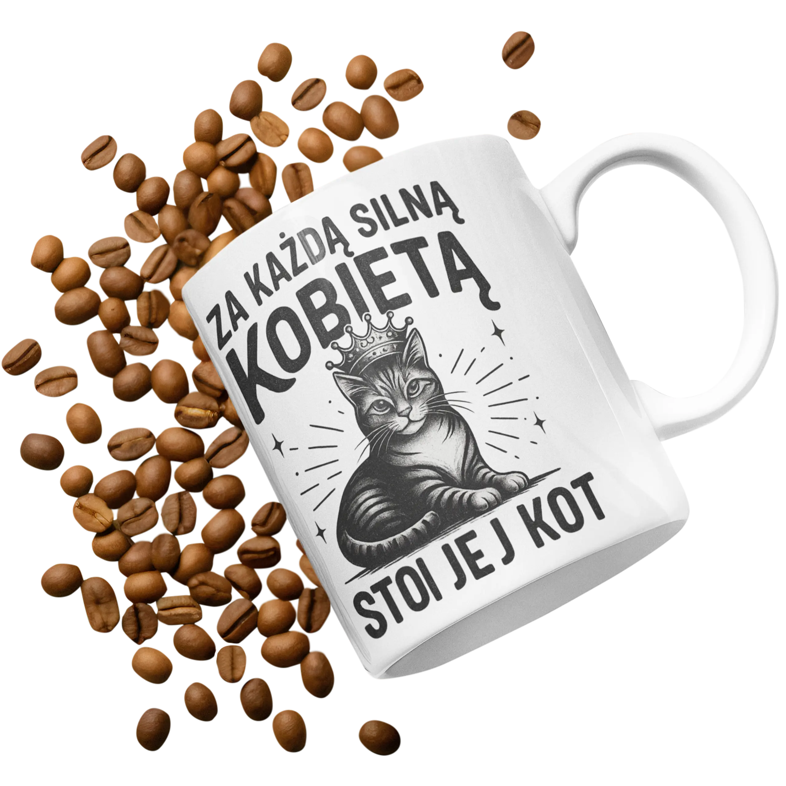 kubek za każdą silną kobietą stoi jej kot