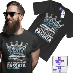 Koszulka człowieka zdobi posiadanie passata