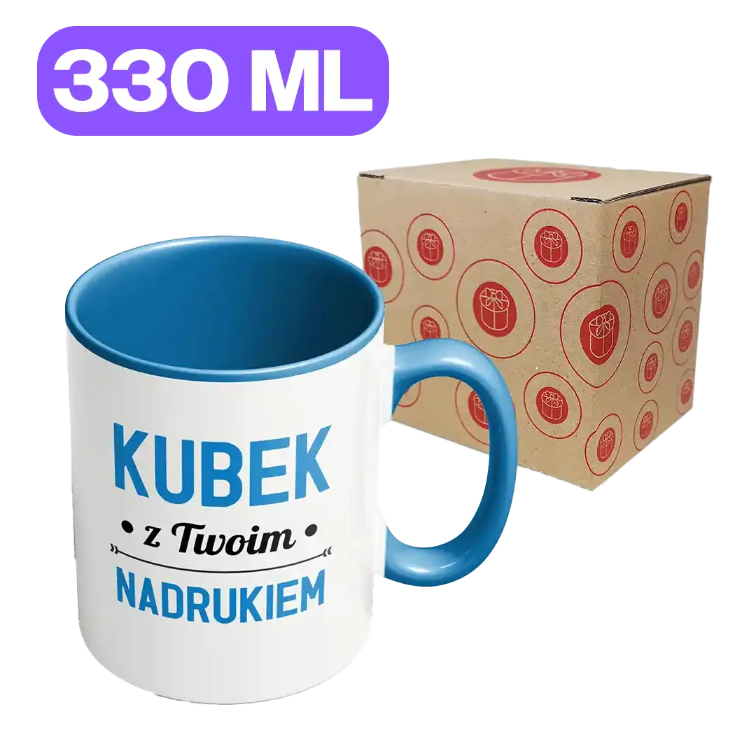 Kubek z kolorowym uszkiem i wnętrzem – z własnym nadrukiem