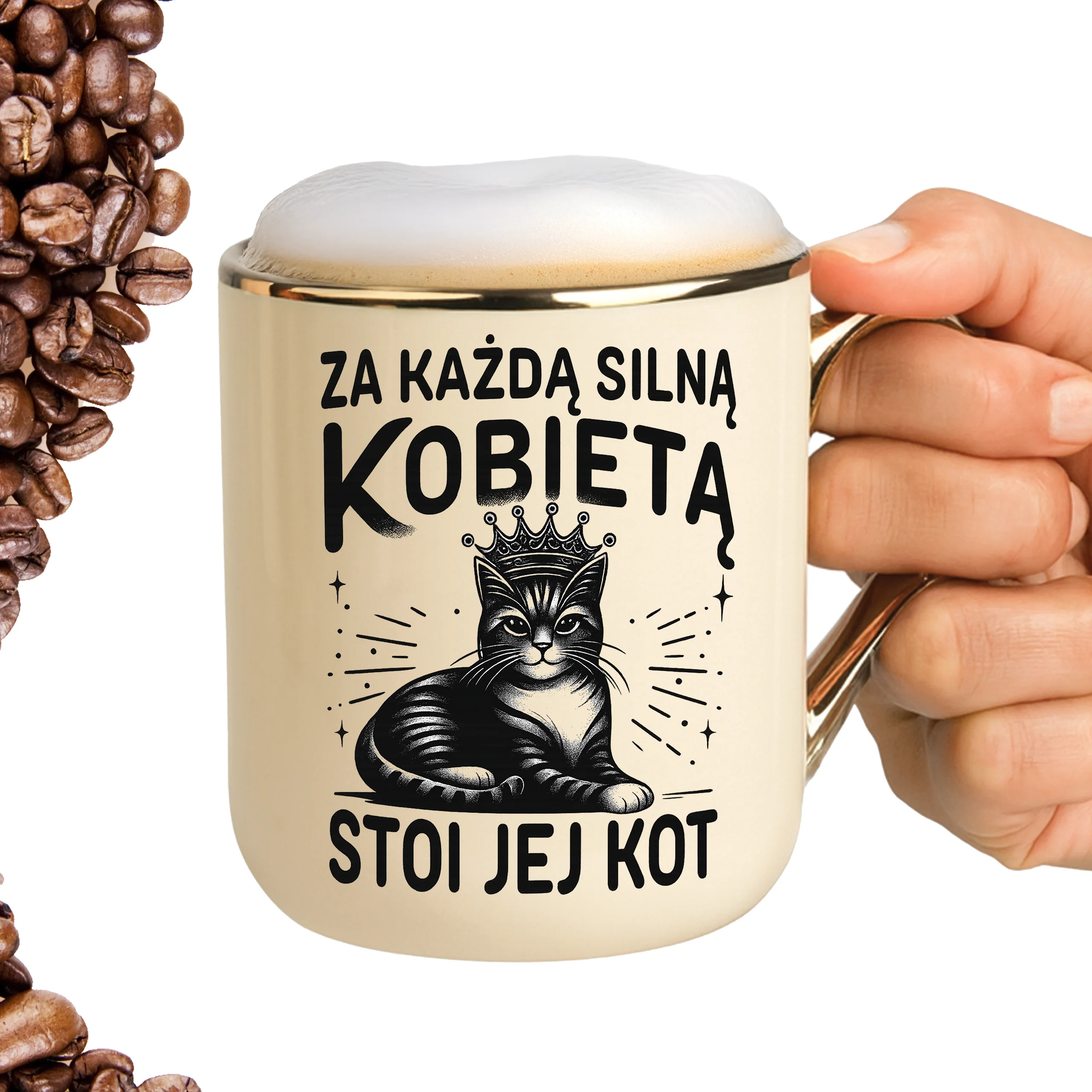 Kubek za każdą silną kobietą stoi jej kot ELEGANT