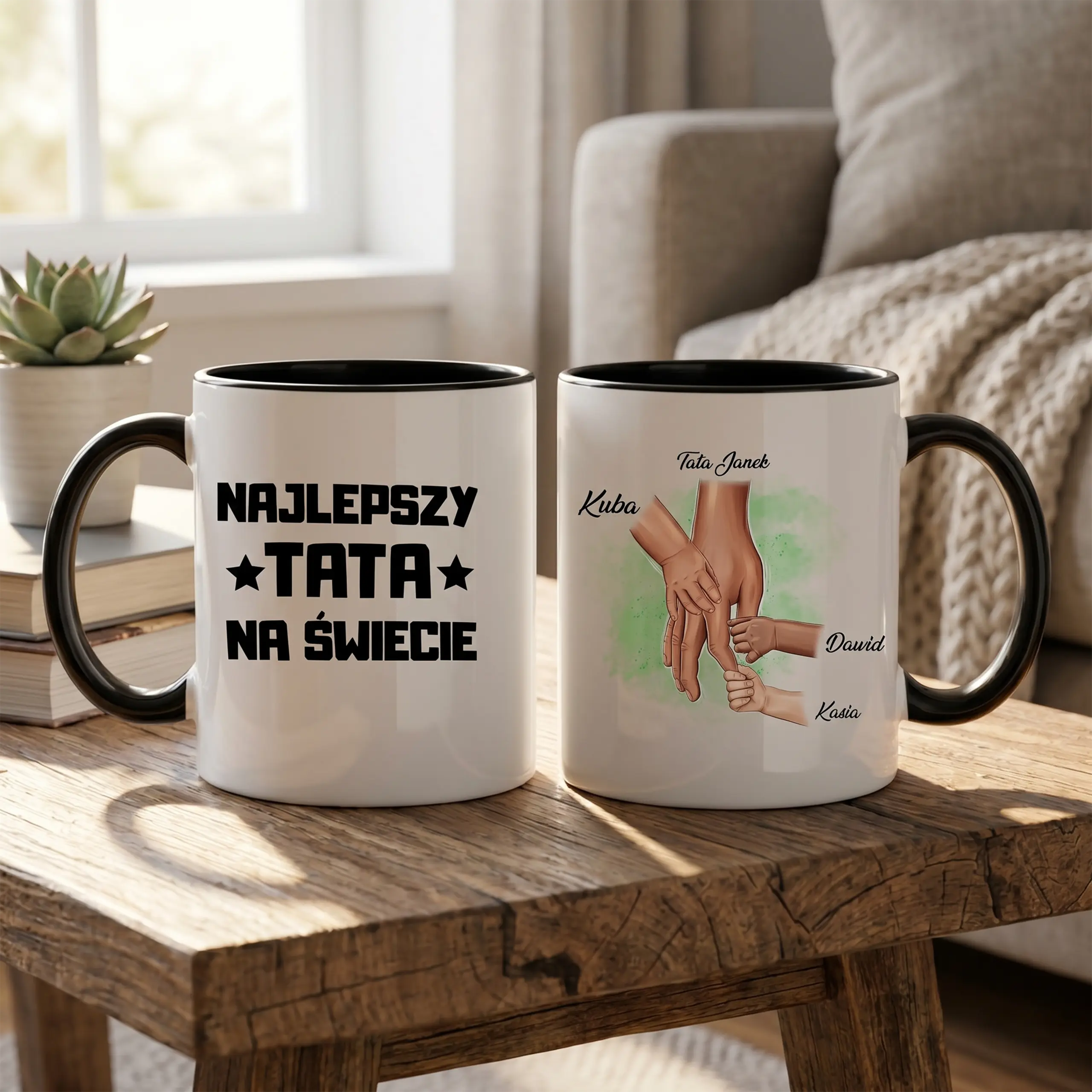Kubek dla taty najlepszy tata na świecie z dłońmi 1-6 dzieci | Personalizowany #037