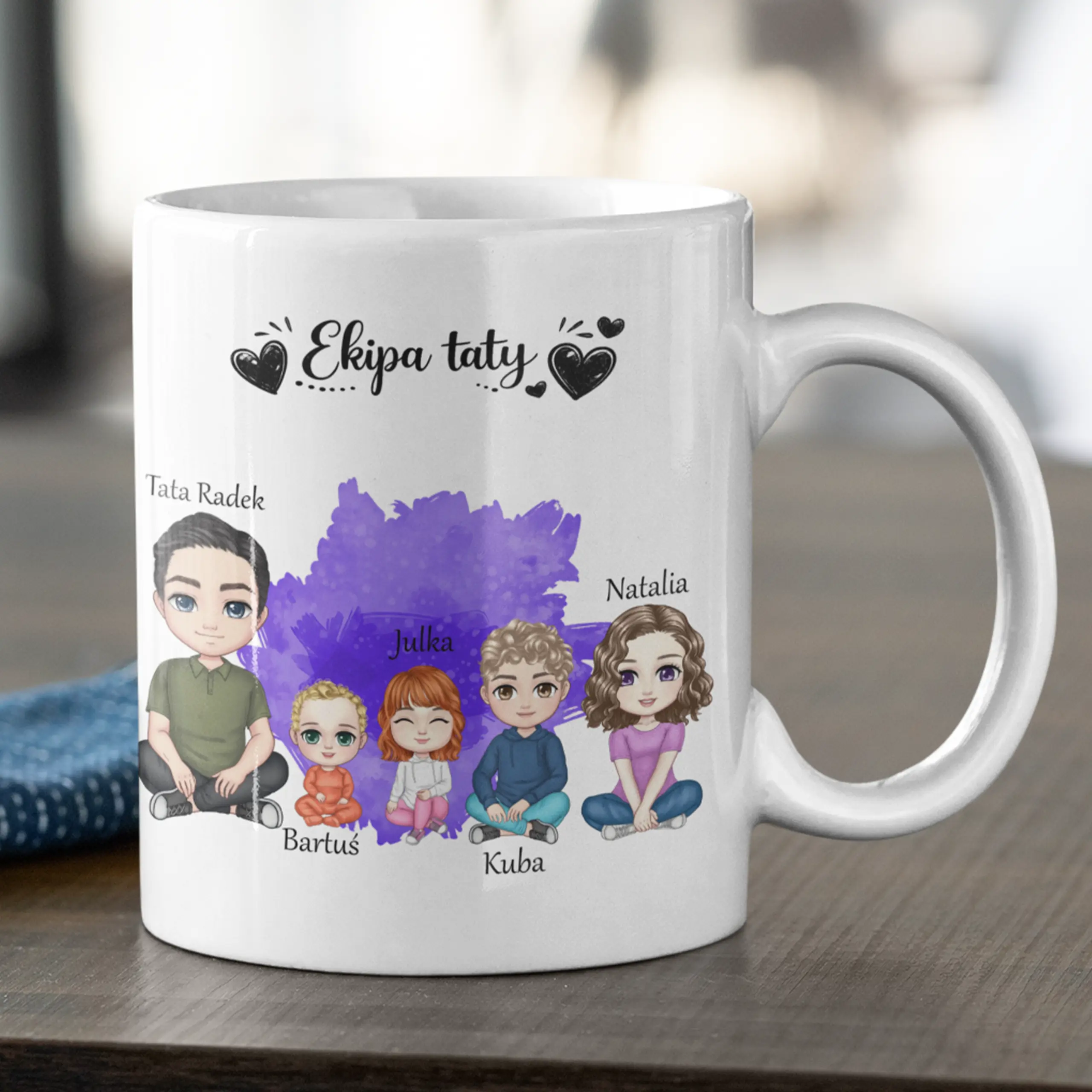 Kubek dla taty- Ekipa taty 1-6 dzieci Personalizowany- Prezent dla taty na urodziny dzień  taty #032