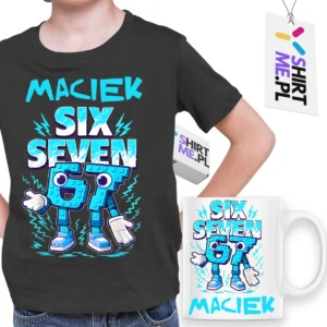 ZESTAW KOSZULKA SIX SEVEN 67 ROBLOX BRAINROT Z IMIENIEM +KUBEK PREZENT DLA DZIECKA