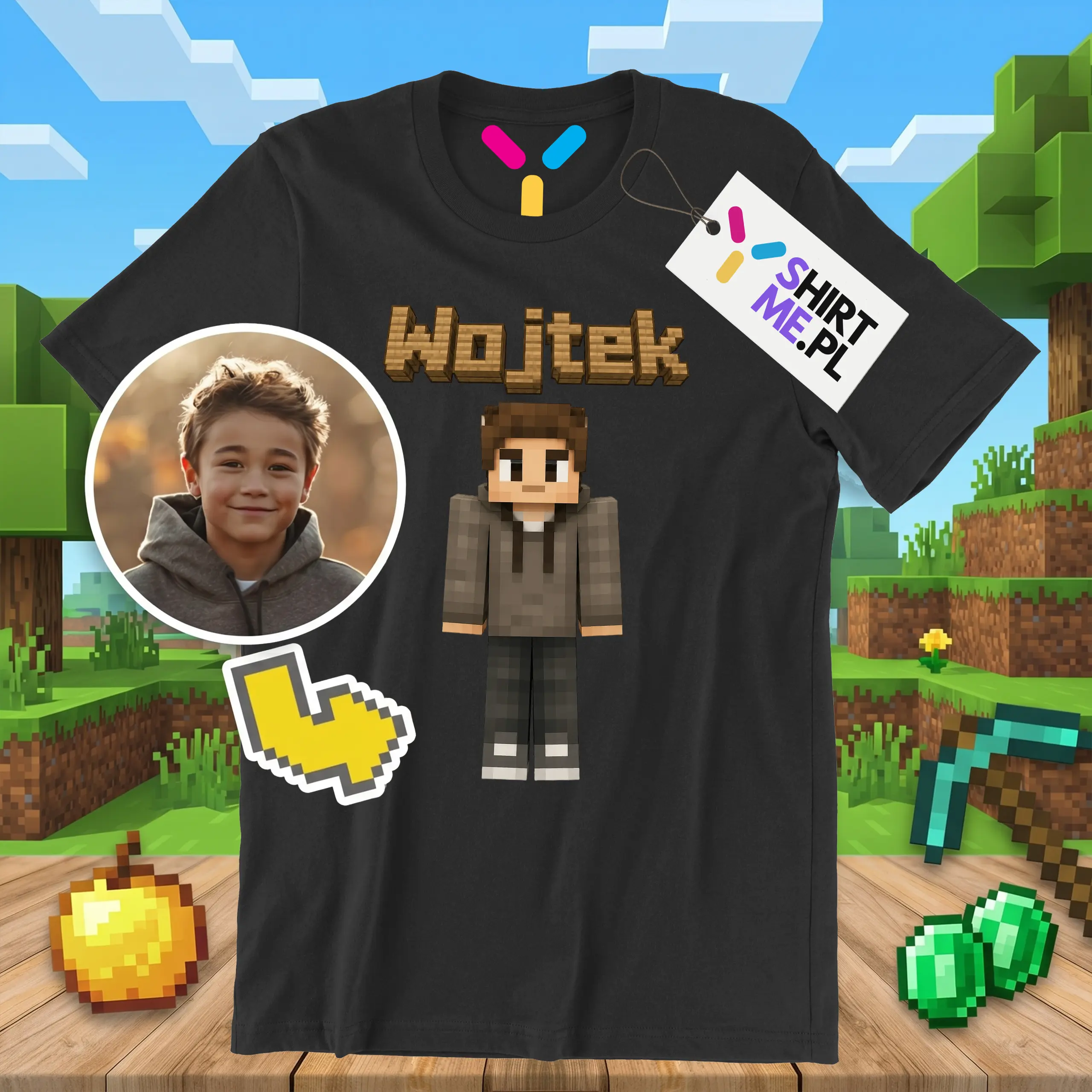 Koszulka minecraft skin gracza w stylu minecraft ze zdjęca dla dziecka t-shirt personalizowany dziecięcy #075