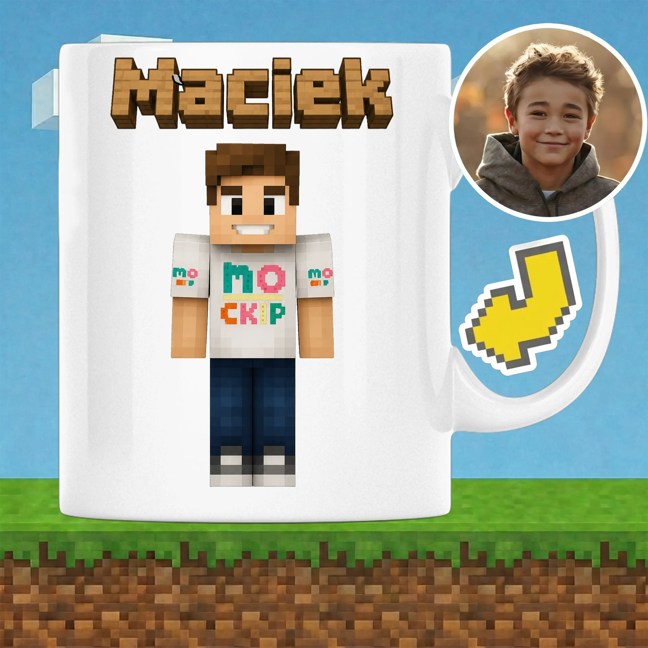 Kubek minecraft skin gracza w stylu minecraft ze zdjęca dla dziecka personalizowany podobizna minecraft