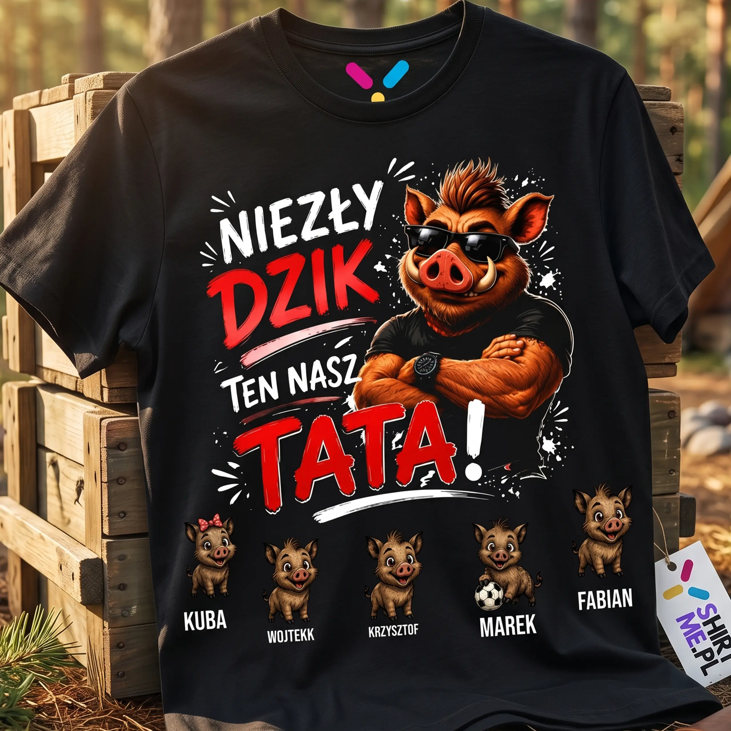Koszulka dla taty i dzieci niezły dzik ten nasz tata 0-5 dzieci |Personalizowana #081