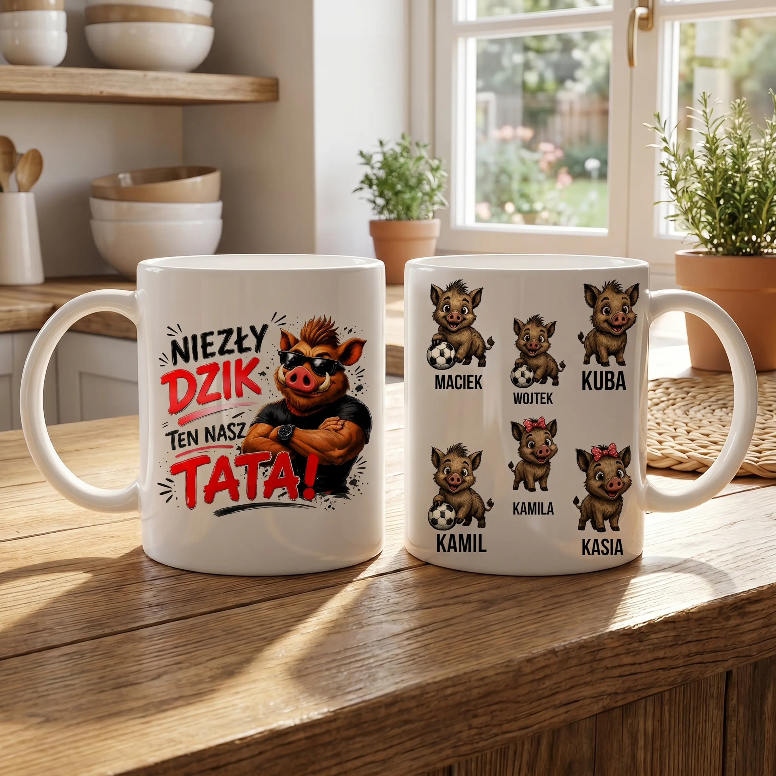 Kubek niezły dzik ten nasz tata personalizowany dla taty na prezent
