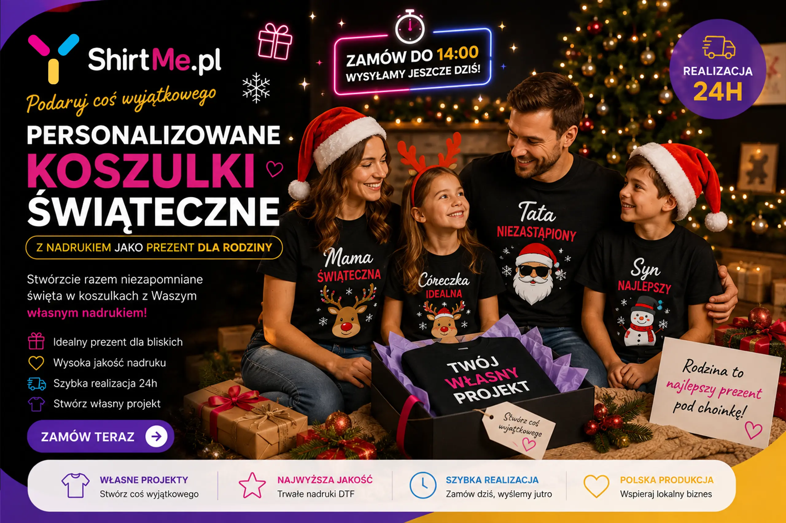 Personalizowane koszulki świąteczne z nadrukiem jako prezent dla rodziny