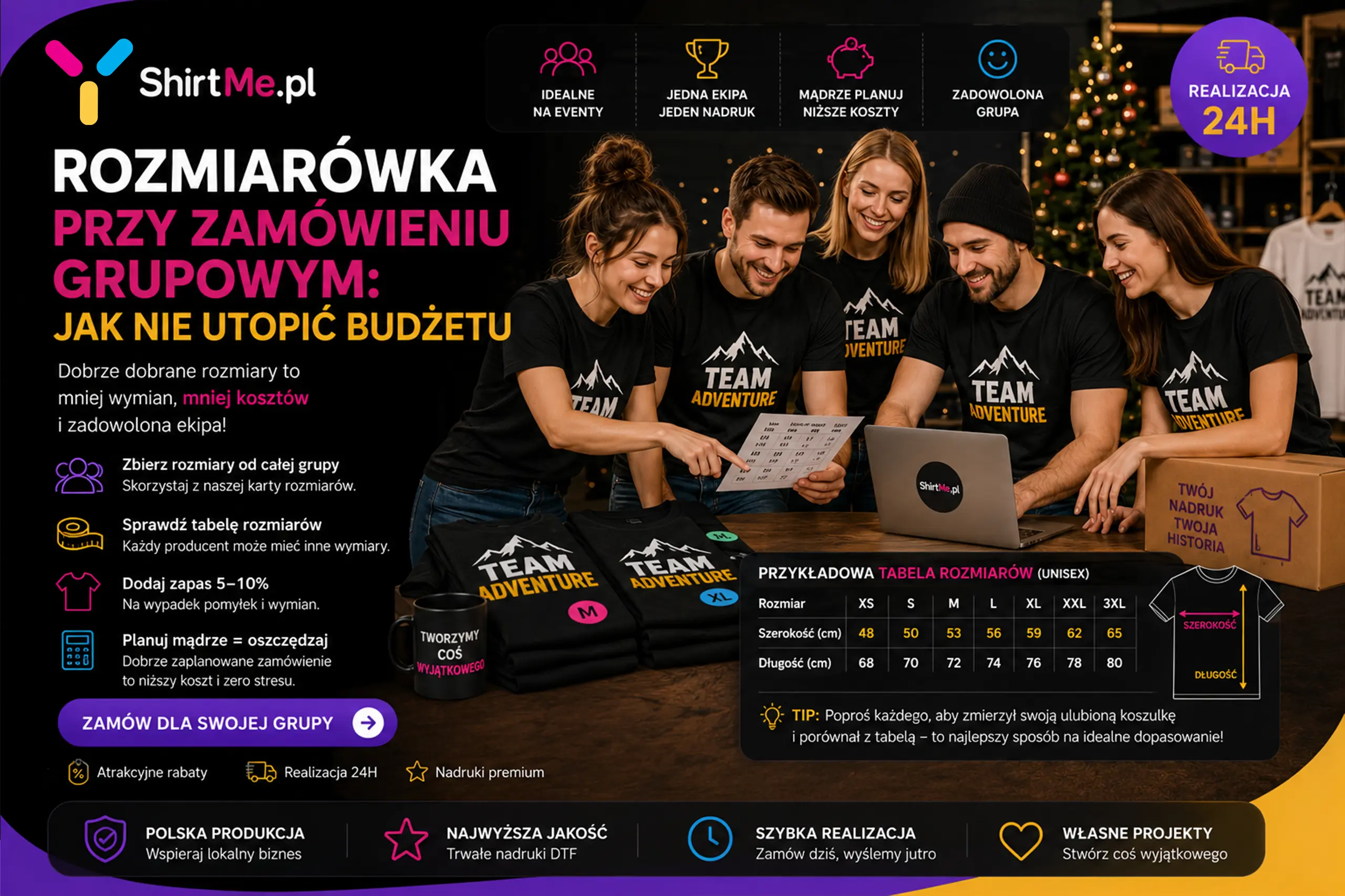 Spakowane zamówienie grupowe odzieży firmowej gotowe do wysyłki