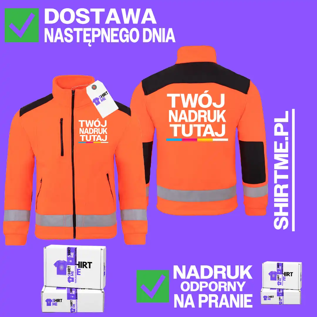 Polar roboczy z ochronnymi wstawkami na barkach i wyszytym logo firmy na lewej piersi