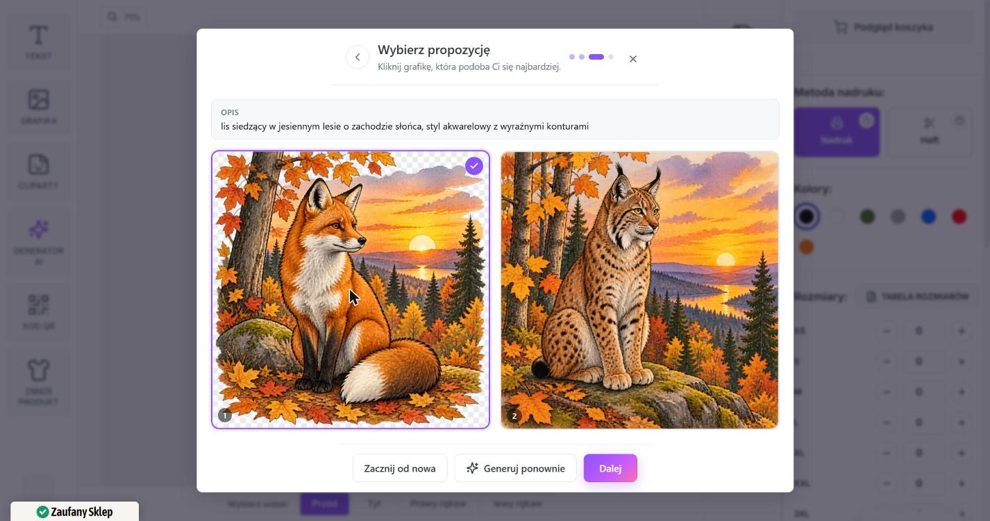 Dwie propozycje grafiki lisa w jesiennym lesie, pierwsza zaznaczona
